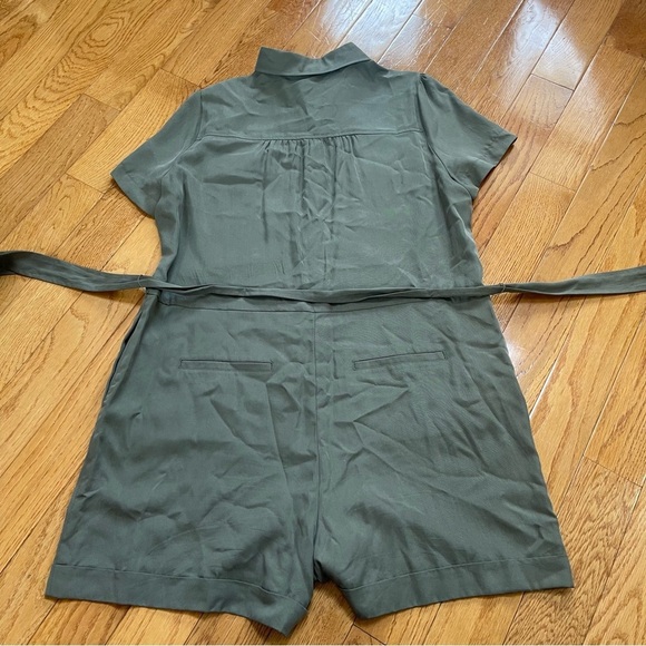 LOFT Women's Size 12 Olive Green Button-Up Romper with Cuffed Shorts + Tie Waist - Picture 12 of 16
